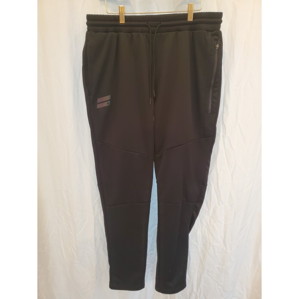 Hurley Mens Black Active Joggers XL Drawstring Elastic Waist Zipper Pockets